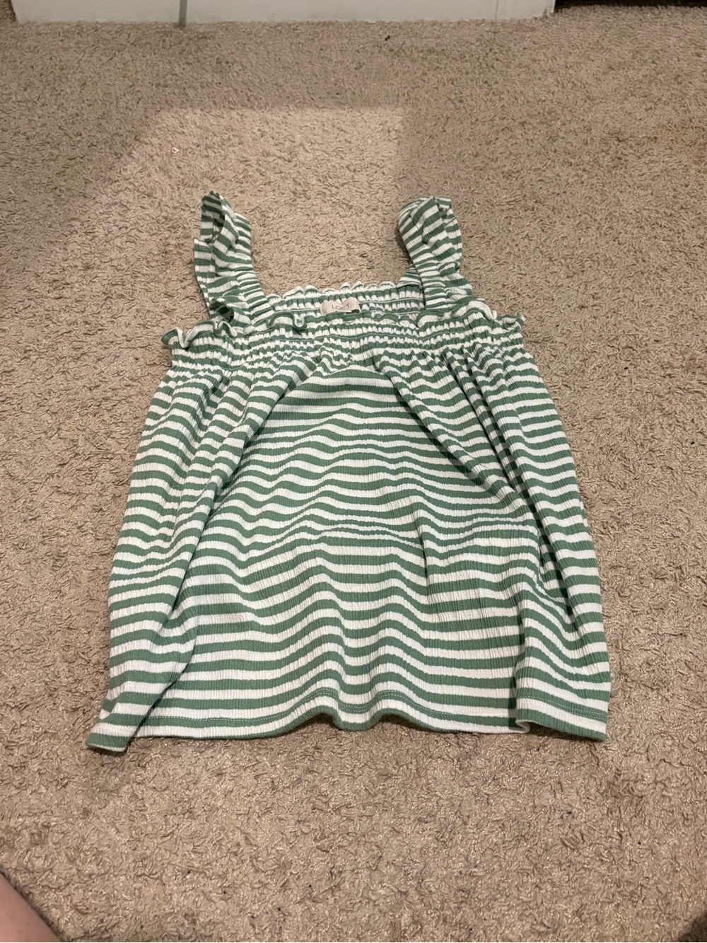 LOFT Green & White Striped Smocked Tank Top